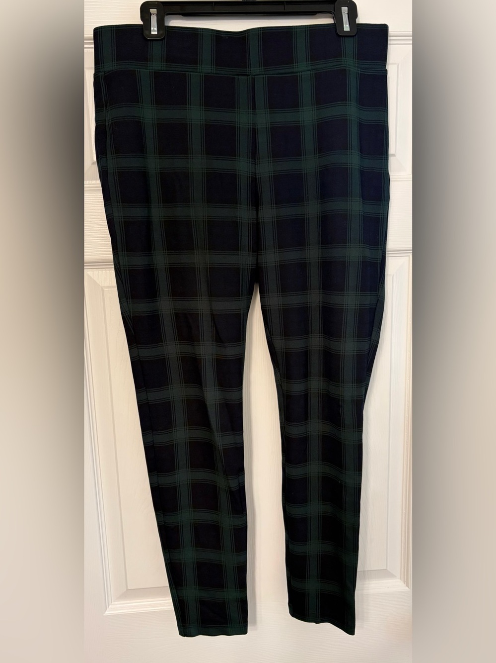 LOFT green navy plaid legging ponte ankle pants size large